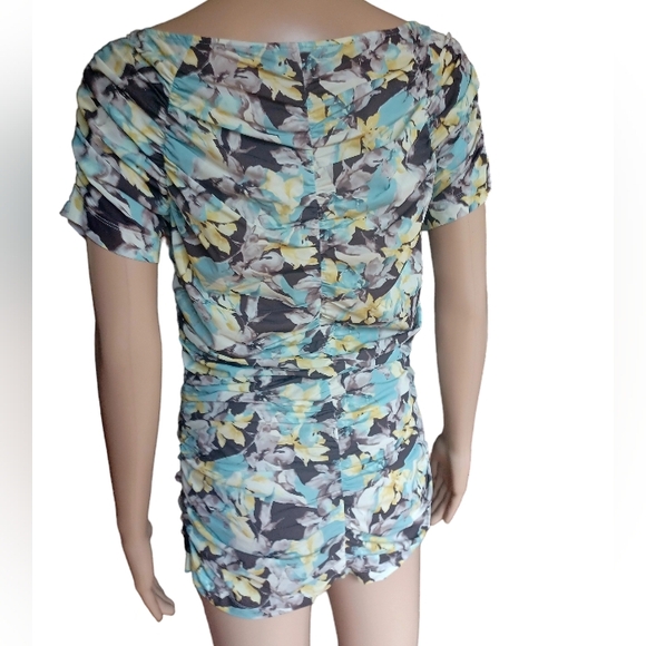 St. John Couture Womens Short Sleeved Multicolor Top Ruched Stretchy Size Medium - Picture 9 of 10
